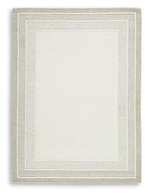 Ashley Furniture Teelgan Rug with intricate patterns in neutral tones, showcasing soft, plush texture and stylish design.