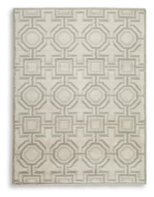 Ashley Furniture Maconville Medium Rug with intricate pattern in neutral tones, perfect for living room or bedroom decor.