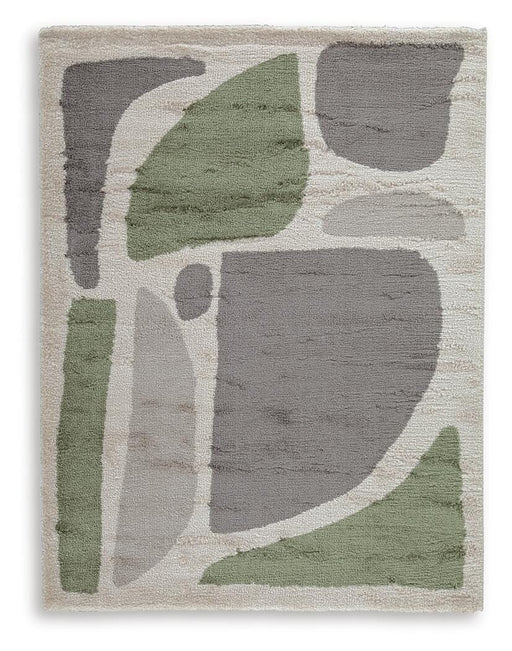 Ashley Furniture Anburgh Rug in neutral tones, showcasing a textured, woven design perfect for living rooms or bedrooms.