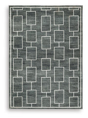 Medium Ashley Furniture Elderland washable 5' x 7' area rug with a soft, patterned design on a neutral background.
