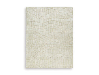 Ashley Furniture Jaseena area rug with intricate pattern in neutral tones, suitable for living rooms or bedrooms.