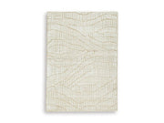 Ashley Furniture Jaseena area rug featuring a modern geometric pattern in neutral tones, perfect for contemporary home decor.