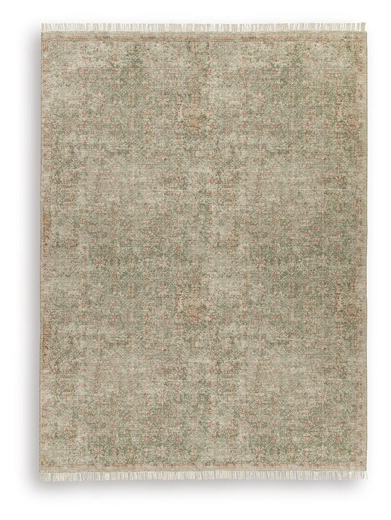 Ashley Furniture Rossbury Rug in neutral tones, showcasing its textured woven design and soft pile for cozy living spaces.