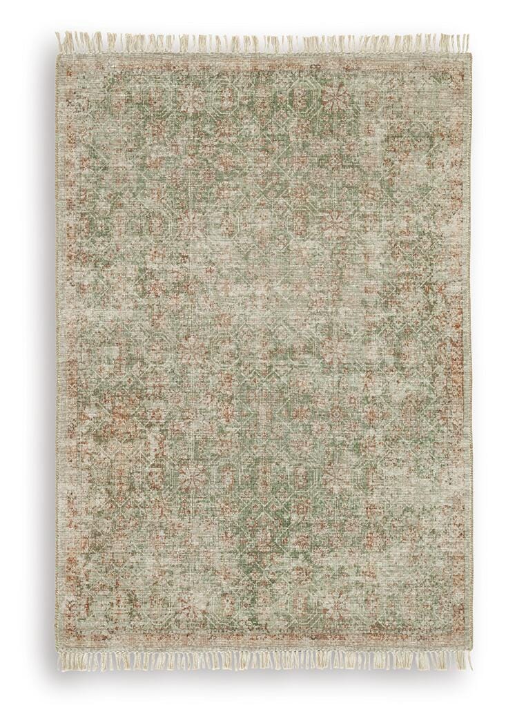 Ashley Furniture Rossbury Rug featuring a cozy, patterned design in neutral tones, ideal for living room or bedroom decor.