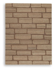 Orest Rug by Ashley Furniture featuring a textured, patterned design in neutral tones, ideal for adding style to living spaces.