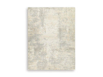 Ashley Furniture Raif Rug with intricate patterns in neutral tones, showcasing plush, woven texture for cozy home decor.