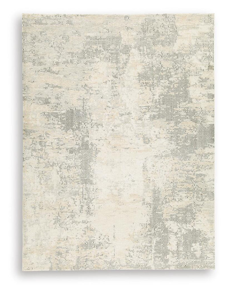 Ashley Furniture Raif Rug in neutral tones, plush woven rug with intricate pattern, ideal for living rooms or bedrooms.