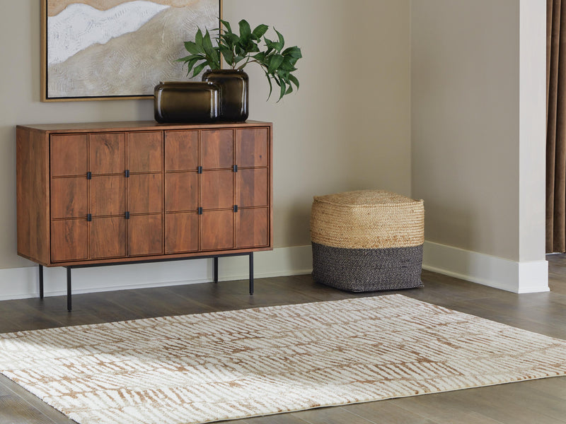 Ashley Furniture Uduak Rug, 4x3 feet, with intricate woven pattern and neutral tones, suitable for living room or bedroom decor