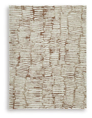 Ashley Furniture Uduak Rug with intricate patterns in neutral tones, suitable for living rooms or bedrooms.