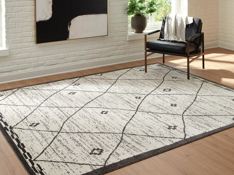 Ashley Furniture Fenriston Rug, 4x3 feet, featuring a textured pattern in neutral tones for cozy home decor.