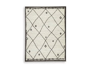 Ashley Furniture Fenriston Rug with intricate patterns in neutral tones, showcasing a plush, woven design perfect for living spaces.