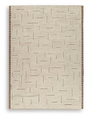 Ashley Furniture Clayman Rug with textured pattern, soft neutral colors, and plush surface for cozy living room decor.