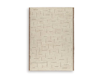 Ashley Furniture Clayman Rug showcasing a textured, earthy-toned design perfect for modern living spaces.