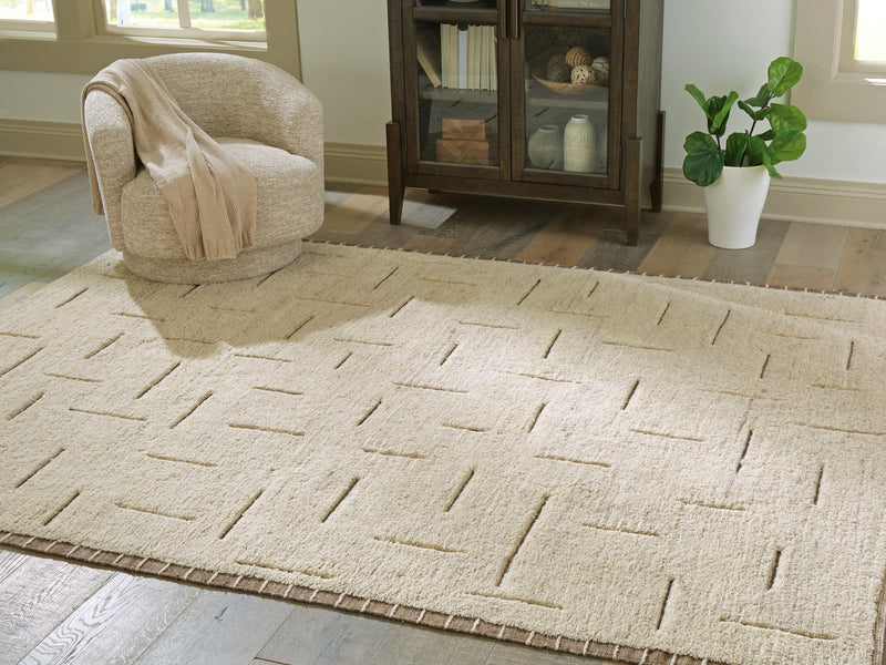 Ashley Furniture Clayman Rug with a stylish multicolor pattern, measuring 4x3 feet, perfect for modern living spaces.