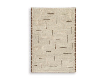 Ashley Furniture Clayman Rug featuring a textured, neutral-toned design suitable for living rooms and bedrooms.