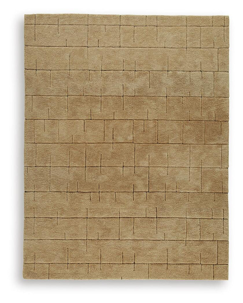 Ashley Furniture Luzmont Rug featuring a soft, woven design in neutral tones, perfect for contemporary living spaces.