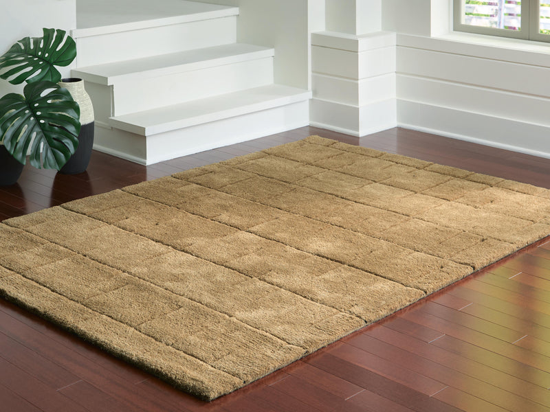Ashley Furniture Luzmont Rug in a 4x3 foot size, featuring a textured pattern in neutral tones.