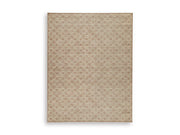 Ashley Furniture Lyamford Rug with intricate pattern and soft texture, showcasing warm tones on a neutral background.