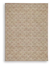 Ashley Furniture Lyamford Rug in neutral tones, showcasing a textured woven design suitable for living rooms or bedrooms.