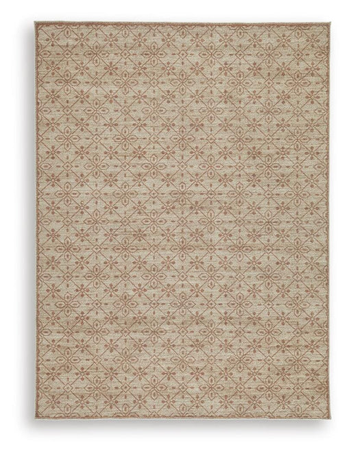 Ashley Furniture Lyamford Rug in neutral tones, showcasing a textured woven design suitable for living rooms or bedrooms.
