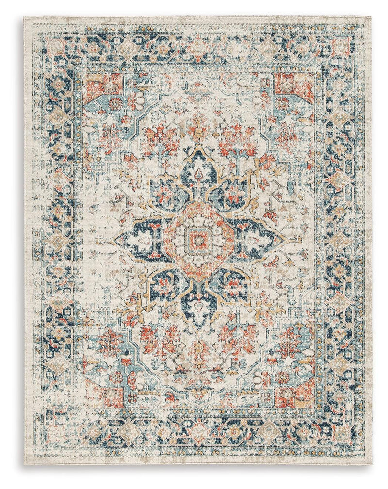 Ashley Furniture Jarrpage Rug with intricate woven pattern in neutral tones, showcasing a soft and durable area rug design.
