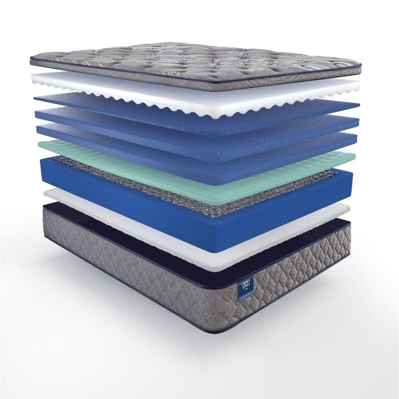 Sealy Opal House innerspring mattress with plush fabric cover, showing a side view with quilted top and supportive spring system.