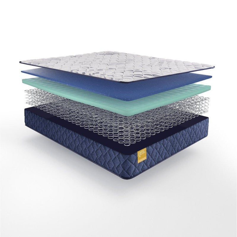 Sealy Stately innerspring mattress with plush top and supportive coils, shown in a neutral bedroom setting.