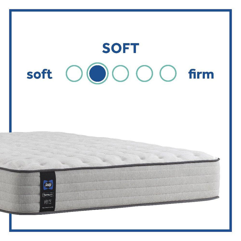 Sealy Garner II innerspring mattress with quilted surface and supportive coils, shown in a bedroom setting.