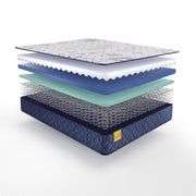 Sealy Stately innerspring mattress with quilted top and supportive layers, shown with clean, neutral bedding in a bright bedroom setting.