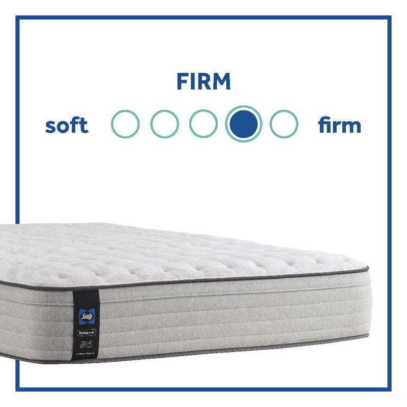 Sealy Garner II innerspring mattress with quilted top and supportive coils, shown in a bedroom setting.
