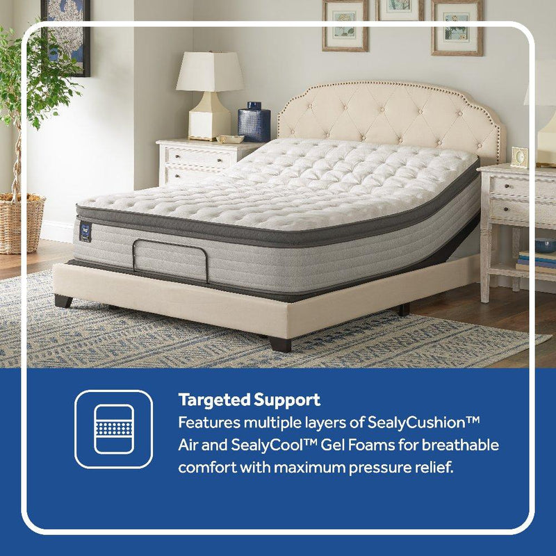 Sealy Spring Bloom EPT Mattress with plush fabric cover and supportive layers, designed for comfort and restful sleep.