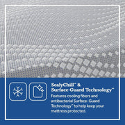 Sealy Elsanta Hybrid Mattress showing a plush, white mattress with a textured surface and supportive side panels.