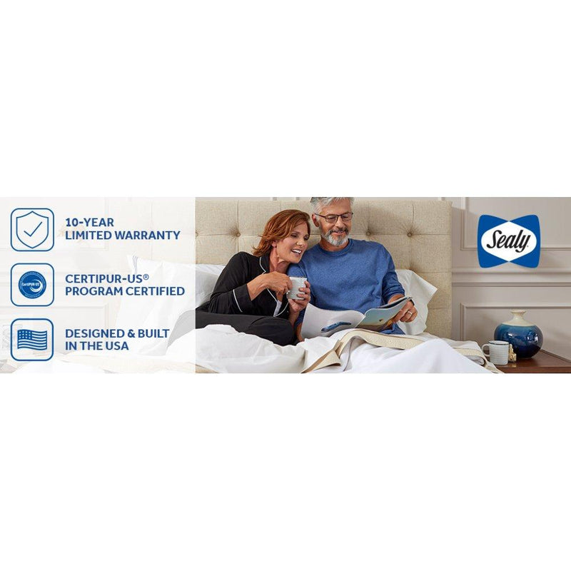 Sealy Leahy innerspring mattress with plush surface, showcasing its quilted top and supportive design for comfortable sleep.