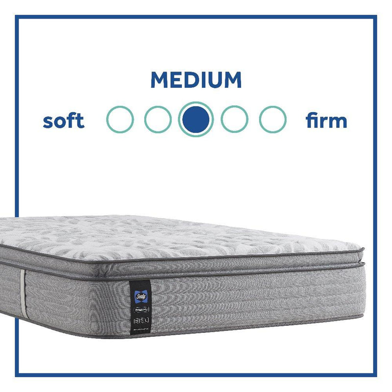 Sealy Lavina II innerspring mattress with plush fabric cover and supportive coils, shown from a side angle.