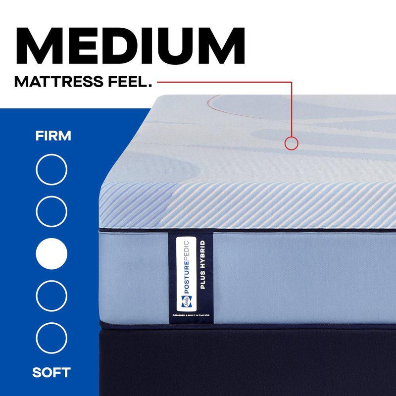 Sealy Lovato Hybrid Mattress with foam and innerspring layers, showcasing a plush white and gray fabric surface.