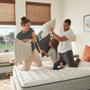Sealy Leahy innerspring mattress with plush fabric cover and visible mattress layers, designed for comfort and support.
