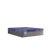 Sealy Royal Oaks Hybrid Mattress with plush top, showing a neatly made bed with white and blue bedding for comfortable sleep.