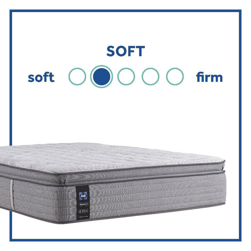 Sealy Lavina II innerspring mattress with quilted top and supportive layers, shown in a well-lit bedroom setting.