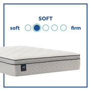 Sealy innerspring mattress with plush top layer, showing the mattress surface and edge support in a well-lit bedroom setting.