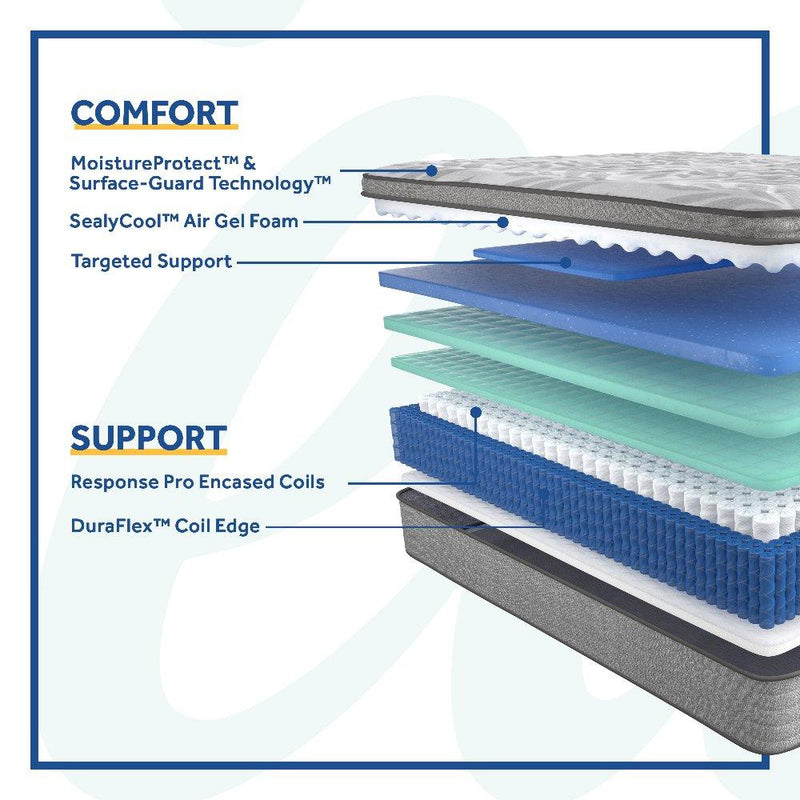 Sealy Philben innerspring mattress with quilted top, white fabric cover, designed for comfort and support.