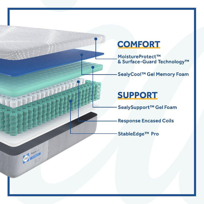 Sealy Medina Hybrid Mattress showing a plush, layered surface with quilted top and supportive edge, designed for comfort and durability.