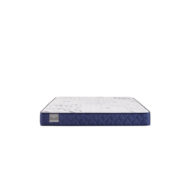 Sealy Oconee foam mattress with plush surface and supportive layers, shown in a bedroom setting with neutral bedding.