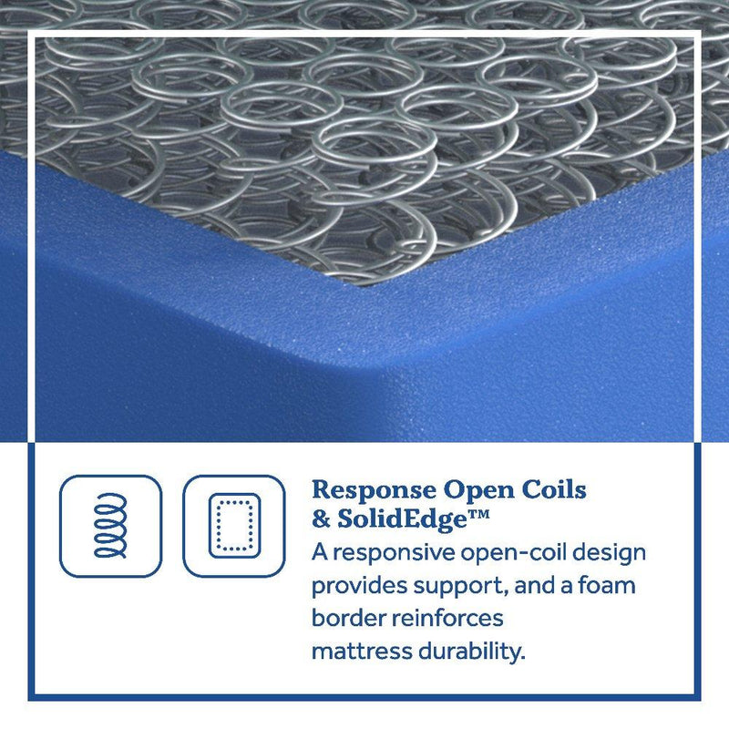 Sealy innerspring mattress showing plush top surface with quilted fabric and supportive innerspring layers, designed for comfort and durability.