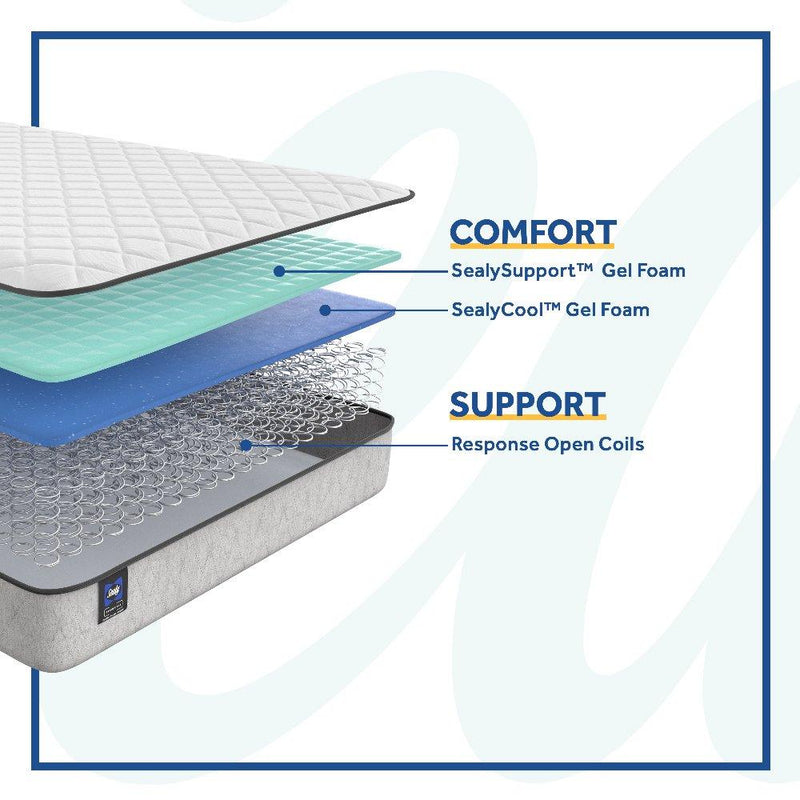 Sealy Bechtler II innerspring mattress with quilted surface and plush top, designed for comfort and support.