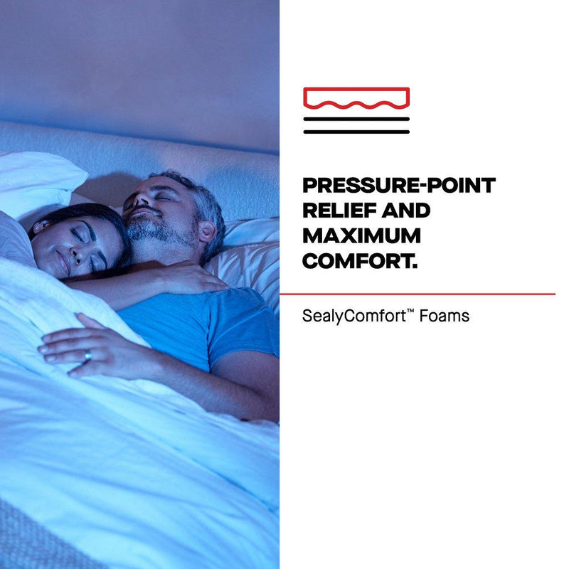 Sealy Plainfield mattress with a neutral fabric cover, showcasing a comfortable, supportive sleeping surface.