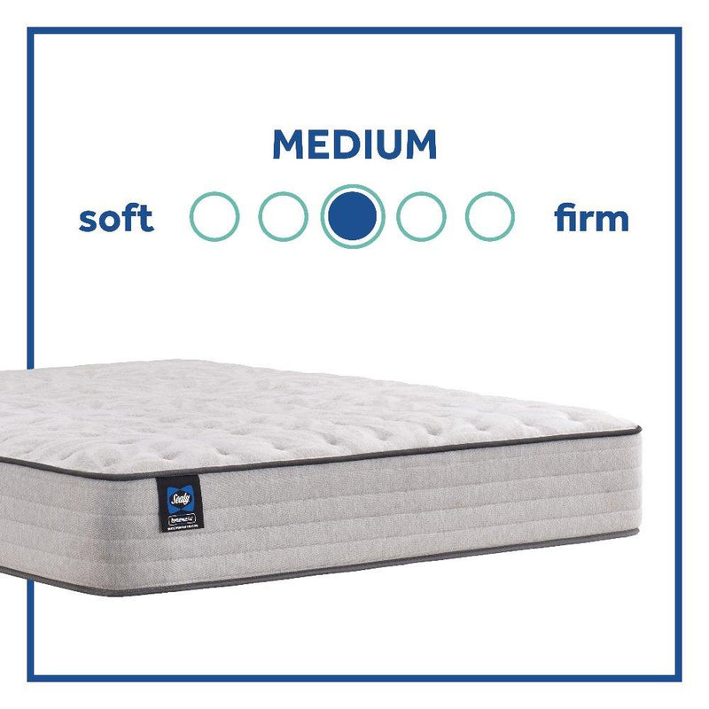 Sealy Spring Bloom innerspring mattress with plush top surface and supportive coils, shown in a neatly made bed setting.