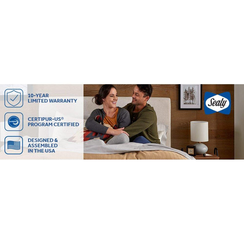 Sealy Elsanta Hybrid Mattress with plush top layer and supportive base, showcasing its durable fabric cover and modern design.