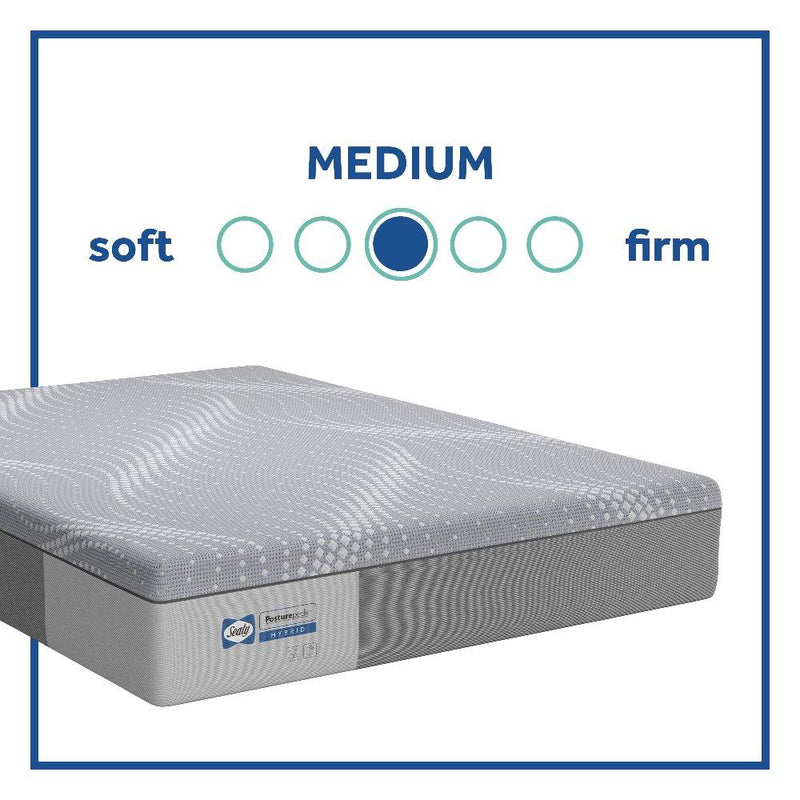 Sealy Paterson Hybrid Mattress with plush fabric cover, showcasing its layered construction and supportive design for restful sleep.
