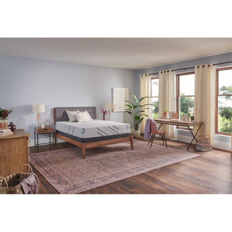 Sealy Second & Park foam mattress showing a plush, white foam surface with a stitched edge for comfort and support.