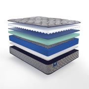 Sealy Opal House innerspring mattress with plush surface and supportive coils, shown with neatly made bedding.